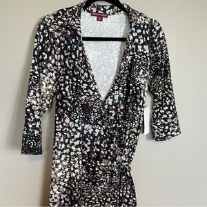 Jessica London Wrap Dress Size 12 Collared Tie Waist Abstract Colorful V Neck